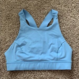 Blue Lululemon high neck sports bra